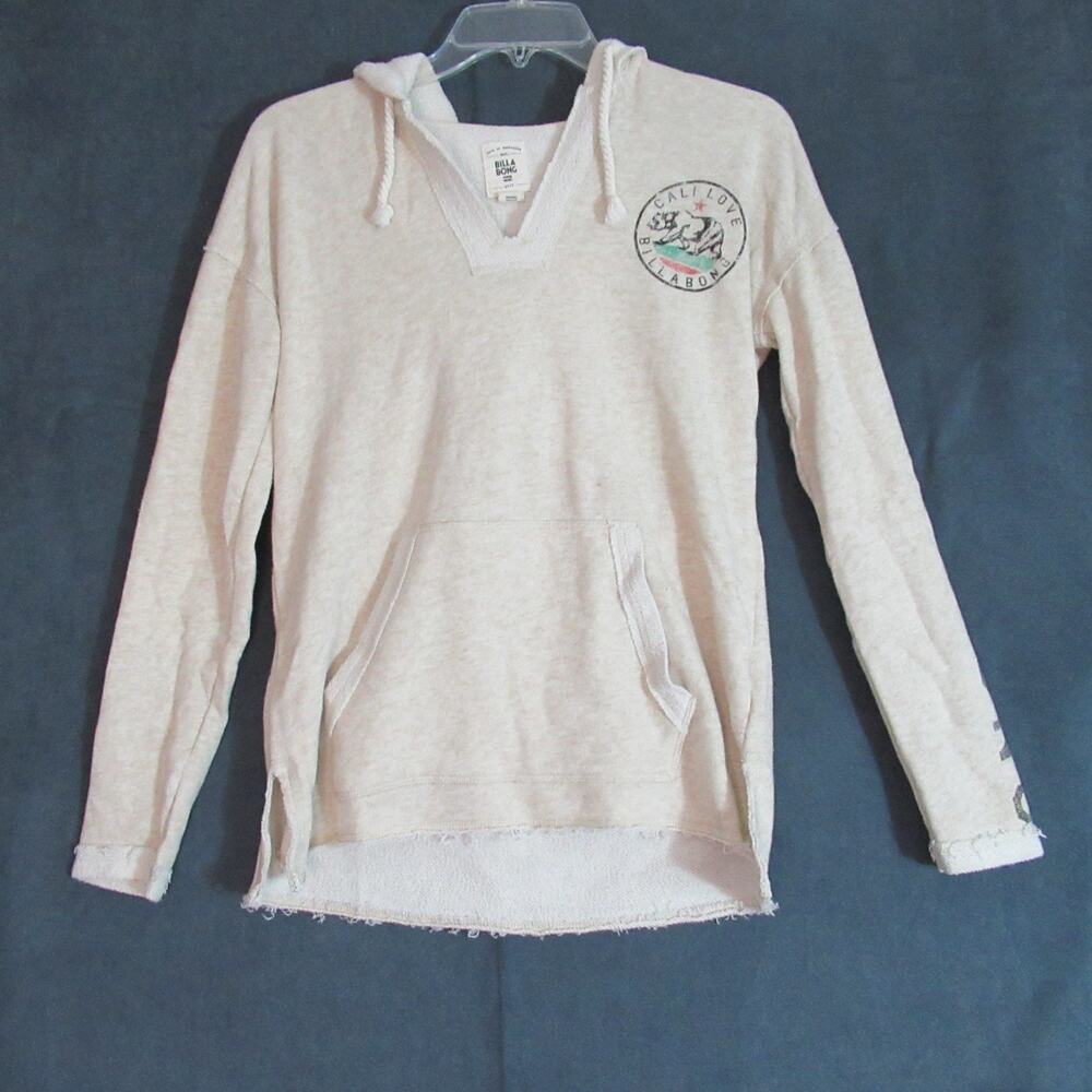 Billabong Hoodie Womens Medium Beige Woven Boho Beach Grunge Surfer Bear Logo